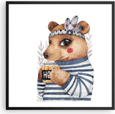 Produktbild von Gerahmtes Poster - Schwarzer Rahmen - Anthropomorphisierung Bär Kinder - 60x60 cm - Wand Bild - Wanddeko - Wandbilder - Kunstposter - Wandposter - Bilderrahmen - Bilder - Kunstdruck - P2BAC60x60-4367