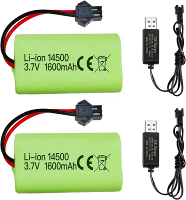 Produktbild von 2x Li-Ion Akku 3.7V 1600mAh mit SM-2P Stecker + USB Kabel – Kompatibel mit RC Auto 9962, 8837 und Spielzeug LKW
