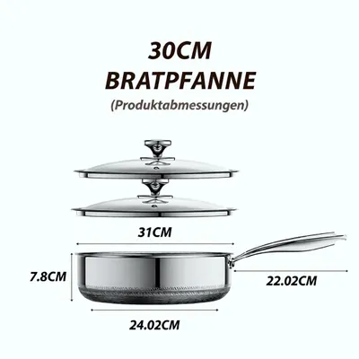 Produktbild von ZEROPAN Edelstahl Bratpfanne Antihaft Pfanne mit Deckel Induktion 30 cm