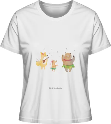 Produktbild von Mr. & Mrs. Panda Shirt Damen Waldtiere Aloha Größe L - Weiß - Geschenk, T-Shirt, Igel, Bär, Wald, Sommershirt, Hase, Oberteil, Gute Laune, Tanzen, Kurzarm, Musik, Basic
