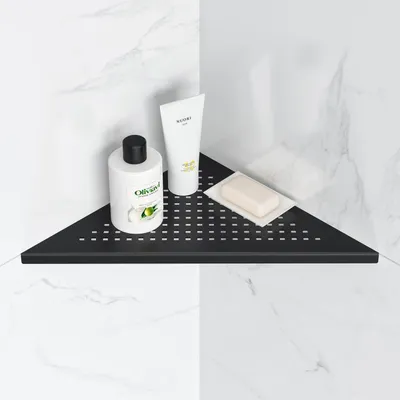 Obrázek produktu pro Rohová sprchová polička, nerezová ocel, černá, 254 mm, bez nutnosti vrtání, nerezová, nosnost 10 kg