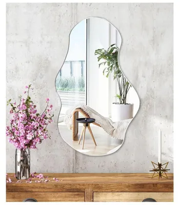 Image de Miroir mural asymétrique, adhésif, en verre HD, dimensions 30x50 cm, design irrégulier