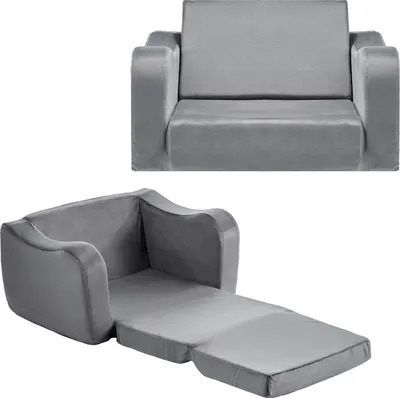 Produktbild von SucceBuy Kindersofa und Kindersessel aus 28D-Schaumstoff mit kurzem Flor und Armlehnen, waschbares und umwandelbares Schlafsofa für Kinder. Ideal für Spielzimmer, Schlafzimmer und Wohnzimmer in Grau.