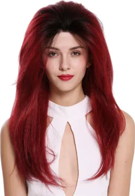 Produktbild von WIG ME UP Perücke Lace-Front Teil-Mono Vamp Lang Glatt Ombre Schwarz Rot DW2508-MF-44-YS871S1B