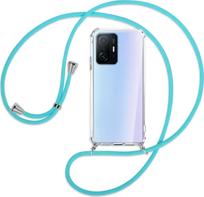 Produktbild von Handykette Backcover-Schutzhülle mit Band (Metall silberfarben) für Xiaomi Mi 11T - türkis