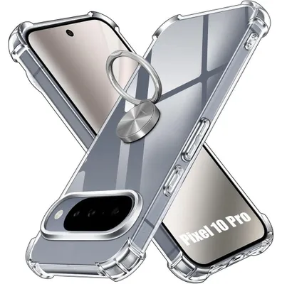 Image de Coque pour Google Pixel 10 Pro, Protection Silicone avec Anneau Rotatif Argenté