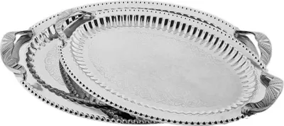 Image de Plateau de service en acier inoxydable 18/10 de haute qualité - Elégant & intemporel - Set de 2 pièces Argent