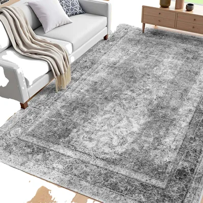 Produktbild von VEVOR Teppich, 5 x 7 ft großer waschbarer Teppich, rutschfest und reißfest weicher Teppich, haustier- und kinderfreundliche moderne Teppiche, Innenmatte für Schlafzimmer, Büro, Wohnzimmer, Kinderzimmer, Eingangsbereich, Blau, Grau, 6 x 9 ft-a