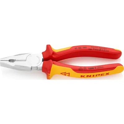Obrázek produktu pro Knipex 01 06 190, Kombinační kleště, Chrom Vanadová ocel, Plast, Oranžová, Červená, 190 mm, 320 g