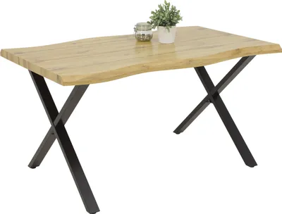 Zdjęcie produktu dla Stół do jadalni Gerda dekor dziki dąb X-rama metal malowany proszkowo czarny-140x90cm