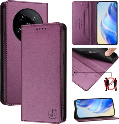 Produktbild von Lederhülle für Xiaomi 14 Ultra Hülle Flip Brieftasche Kartenfächern Ständer Schutzhülle Lila