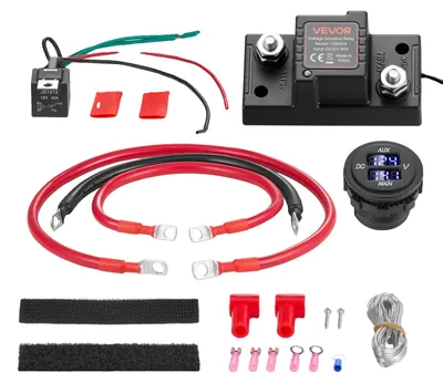 Image de VEVOR Kit double relais de coupure de batterie, 12 V, 80 A, relais VSR sensible à la tension avec voltmètre, écran LCD, coupe-batterie, compatible avec les batteries plomb-acide, pour UTV, ATV