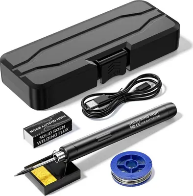 Produktbild von MODFU Elektrischer Lötkolben Set - 8W Lötkolben Lötset, am Lötkolben, Einstellbare Temperatur 300℃-450℃ mit Lötkolben Stift,Lötspitzen, für DIY Kunst Schwarz
