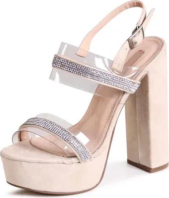 Produktbild von topschuhe24 3013 Damen Plateau Sandaletten Glitzer Riemchen, Farbe:Beige, Größe:39 EU