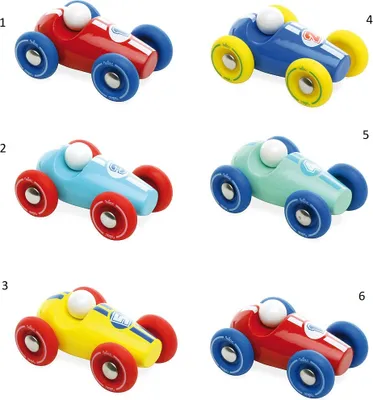 Obrázek produktu pro Dřevěné závodní mini auto 1 ks červené s modrými koly