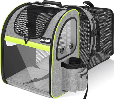 Image de Pecute Sac à dos pour chiens Extensible Pliable Sac à dos pour chats Gris Fenêtre transparente