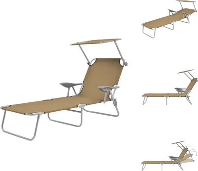 Produktbild von vidaXL Klappliege mit Sonnenschutz Stahl Taupe -  Sonnenliegen