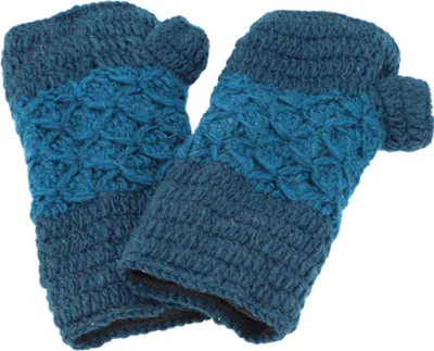 Produktbild von Handgestrickte Pulswärmer, Handstulpen, Pulswärmer aus Nepal, Armstulpen - Blau/petrol, Uni, Wolle, Handschuhe & Handstulpen
