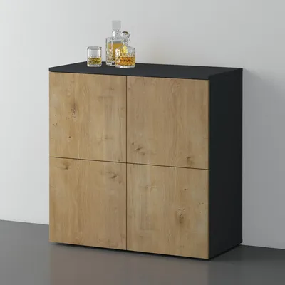 Produktbild von doporro Sideboard Kommode 76 cm in Matt Anthrazit und Eiche Greige Aufbewahrungsschrank Bodenstehend für Ihren Wohnbereich Viel Stauraum Schrank 04