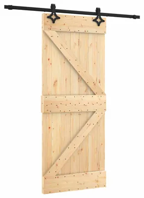 Zdjęcie produktu dla vidaXL Drzwi przesuwne w kolorze naturalnym i czarnym, 85 x 210 cm, z litego drewna sosnowego
