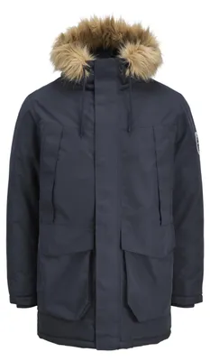 Immagine prodotto di JACK & JONES Parka uomo modello Jjcamp, con pelo sintetico, colore blu scuro, taglia M