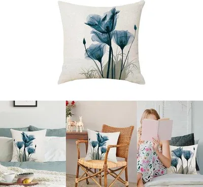 Produktbild von Famanu Kissenbezüge Vintage Blau mit Blumenmuster - 2 Stück