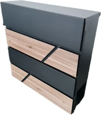 Produktbild von Briefkasten, Stahl, schwarz m. Holzoptik