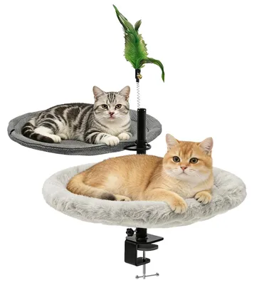 Image de Omgoods - Lit pour chat à deux niveaux avec coussin moelleux - Réglable et rotatif à 360° - Capacité de charge jusqu'à 20 kg