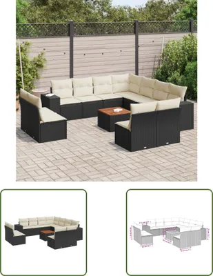 Produktbild von The Living Store 12-tlg. Garten-Sofagarnitur mit Kissen Schwarz Poly Rattan