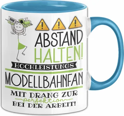 Produktbild von Modellbahnfan Tasse Geschenk Lustig Abstand Halten Hochleistungs-Modellbahnfan Mit Drang Zur Perfektion Bei Der Arbeit (Blau)