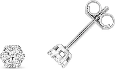 Produktbild von Wunderschöne 9 Karat (375) Weißgold Damen - Diamant Paar Ohrstecker Brillant-Schliff 0.15 Karat H - I1 - 4mm*4mm; TRS10831
