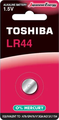 Zdjęcie produktu dla Toshiba LR44 BP-1C, Jednorazowa bateria, Alkaliczny, 1,5 V, 1 szt., Hg (rtęć), Stal nierdzewna