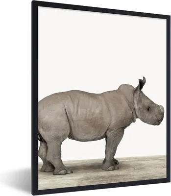 Produktbild von MuchoWow® Gerahmtes Poster Rhinozeros - Tiere - Jungen - Mädchen 60x80 cm - Poster mit Schwarzem Bilderrahmen Wandposter Rahmen Foto Bilder - Premium - Wanddeko Wohnzimmer