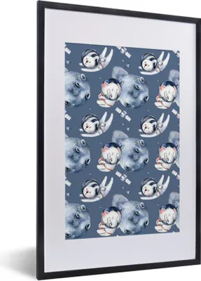 Produktbild von MuchoWow® Gerahmtes Poster Tiere - Weltraum - Muster - Jungen - Kinder - Mädchen 40x60 cm - Poster mit Schwarzem Bilderrahmen Wandposter Rahmen Foto Bilder - Poster in Rahmen