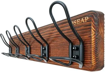 Produktbild von Rustikale Holzgarderobe mit 5 Doppelhaken, braun, Wandmontage