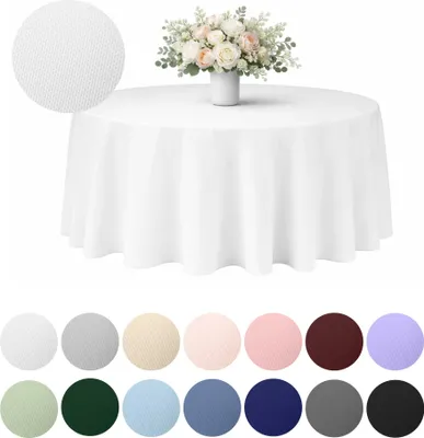 Produktbild von MEBLE ODNOWA, Runder Tischdecken-Bezug, Matt Tischdecke, Weiß, 320 cm, Bankett und Hochzeitstischdecke, Tischschutz, Elegant, Formstabil, Elastisch, Strapazierfähig, Maschinenwaschbar