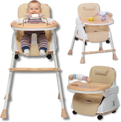 Imagen del producto de Conjunto 2 en 1: trona y cochecito plegable, ajustable, color marrón, para bebés y niños pequeños