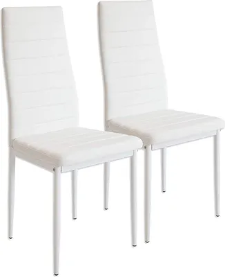 Produktbild von 2er Set Esszimmerstühle, Kunstledersitz,Metallgestell,Polsterstuhl, Küchenstuhl, Hochlehner Sitzgruppe,Sitzhöhe 45cm, Moderner Stil, Weiß