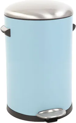 A light blue pedal bin with a silver lid and pedal.