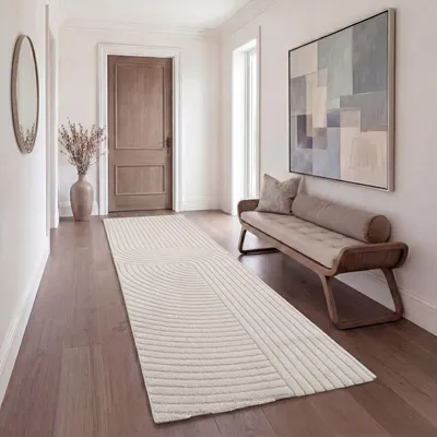 Zdjęcie produktu dla TT Home Dywan do salonu i jadalni, krótkowłosy, wzór Panglao, styl japandi, skandynawski, boho, jednolity, wzór łuków, miękki w dotyku, efekt reliefowy, wymiary 80 x 150 cm