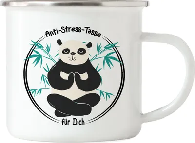 Produktbild von Anti-Stress Emaille Tasse Meditation Lustig Spruch Ironie Panda Bär Geschenk-Idee Bürokollegen Chillen Yoga