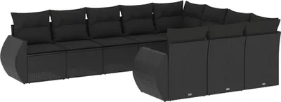 Produktbild von vidaXL 10-tlg. Garten-Sofagarnitur mit Kissen Schwarz Poly Rattan