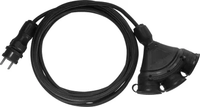 Image de Câble d'extension avec multiprise à 3 prises, gainé en caoutchouc, classe de protection IP54, 16A, câble H05RR-F, longueur 10 mètres (W-01189)