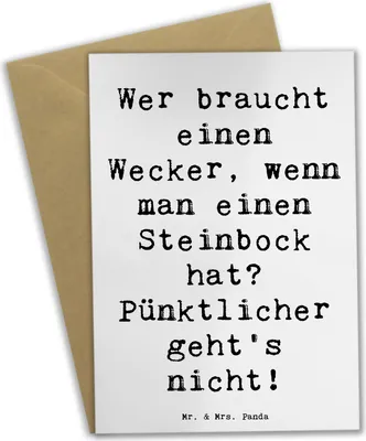 Produktbild von Mr. & Mrs. Panda Grußkarte Spruch Steinbock Wecker - Weiß - Geschenk, Zuverlässigkeit, Tierkreiszeichen, dankeskarten, zuverlässiger, Humor, babykarte, weihnachtskarten