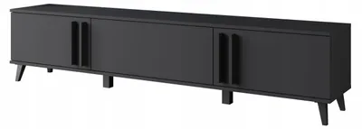 Zdjęcie produktu dla Szafka RTV 180 cm na nóżkach, nowoczesna trzy klapy, czarny mat