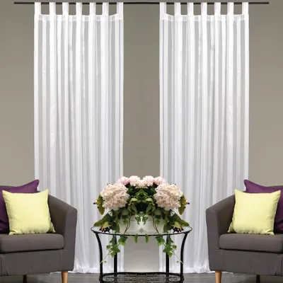 Produktbild von Gardine 2er Pack mit Schlaufen (Streifen, halbtransparent), Größe: 140x245cm, Farbe: Weiß