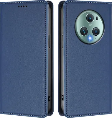 Produktbild von Handyhülle für Honor Magic5 Pro, Kunstleder Klapphülle Stoßfeste Magnetische Hülle mit Ständer Dunkelblau