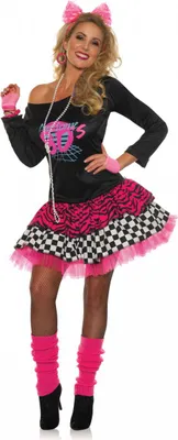 Produktbild von Madonna Mia 80er Jahre Kostüm Damen – Neon 80s Retro Kleid mit Petticoat Rock & Zebra Muster – Popstar Kostüm Damen – Fasching Karneval Halloween 80s Party Outfit Größe: L