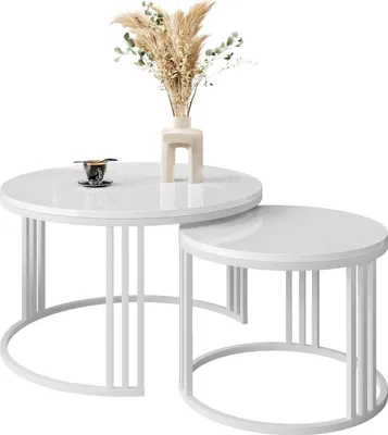 Produktbild von Runder Couchtisch LORI 2in1 Hochglanz Weiß / Weiß hochglanz