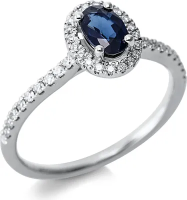 Produktbild von Ring Oval aus 750 Weißgold Saphir 0,57ct blau 38 Brillanten 0,22ct TW-SI B:9mm Innenumfang 54mm  Ø17.2mm